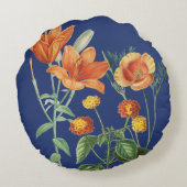 秋秋の水色オレンジ色フローラブルー ラウンドクッション (裏面)