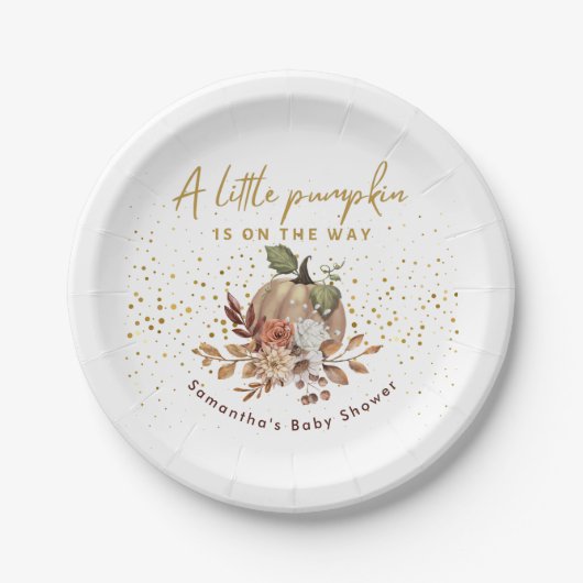 秋秋の甘い小さなかぼちゃの赤ちゃんシャワー ペーパープレート (正面)