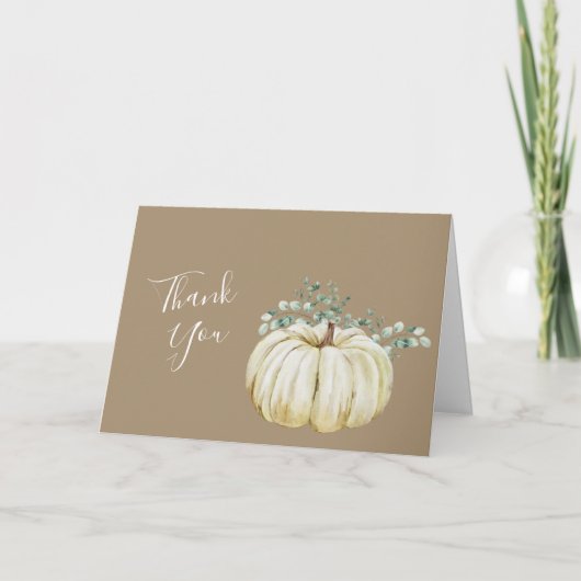 秋秋の白カボチャの緑の写真 サンキューカード (正面)