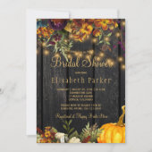 秋秋の素朴なフローラバーウッドブライダルシャワー 招待状 (正面)