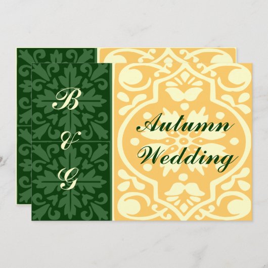 秋秋の結婚式グリーンタンカスタム招待状 招待状 (正面/裏面)