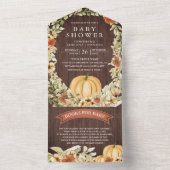 秋秋の自然フローラウッドカボチャ赤ちゃんシャワー オールインワン招待状 (内側)