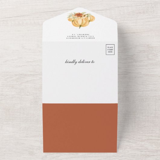 秋秋の自然フローラカボチャ海軍ベビーシャワー オールインワン招待状 (外側)