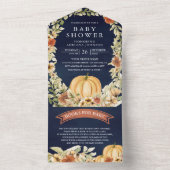 秋秋の自然フローラカボチャ海軍ベビーシャワー オールインワン招待状 (内側)