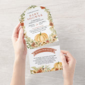 秋秋の自然フローラカボチャ赤ちゃんシャワー オールインワン招待状 (貼ってはがせる)