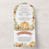 秋秋の自然フローラカボチャ赤ちゃんシャワー オールインワン招待状 (内側)
