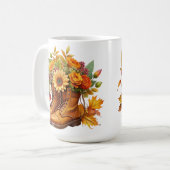 秋秋の花かわいらし付き茶色のブーツ コーヒーマグカップ (正面左)