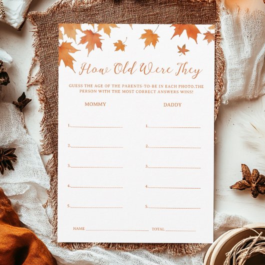 秋秋の赤ちゃんシャワー年齢のゲームカードを推測 招待状