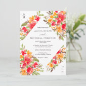 秋秋の赤オレンジ色のフローラ水結婚色 招待状 (スタンド正面)