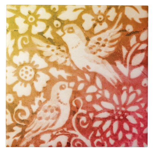 秋秋の鳥金ゴールド銅コーラルウッドランド葉 タイル (正面)