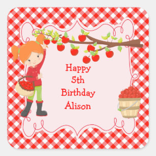 秋秋りんご摘み赤毛誕生日 スクエアシール