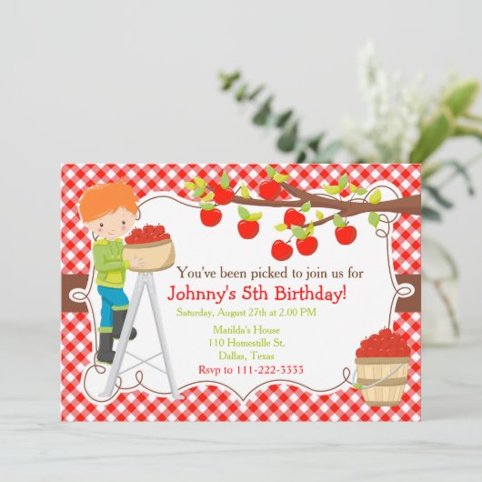 秋秋りんご摘み赤毛誕生日 招待状 (スタンド正面)