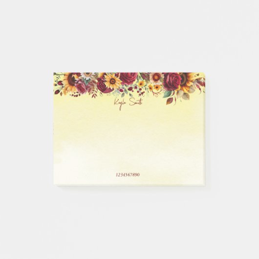 秋秋をテーマにした燃えるバラヒマワリ ポストイット (正面)