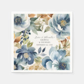 秋秋エレガントブルーフローラモダンズ スタンダードカクテルナプキン (正面)