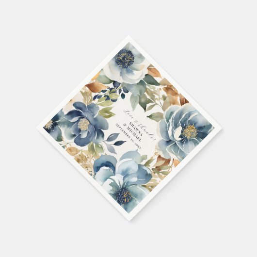 秋秋エレガントブルーフローラモダンズ スタンダードカクテルナプキン (角)