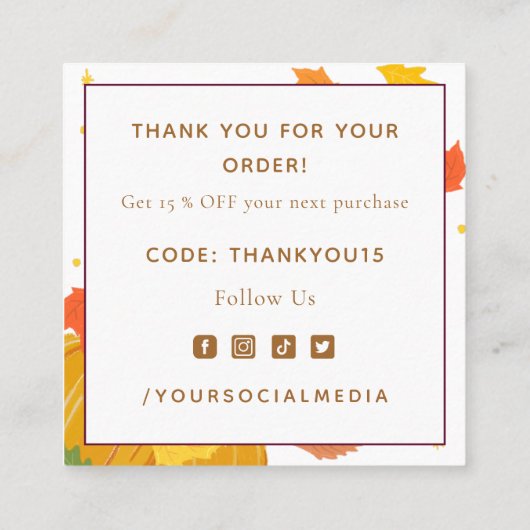 秋秋カボチャありがとう割引&社会 スクエア名刺 (裏面)