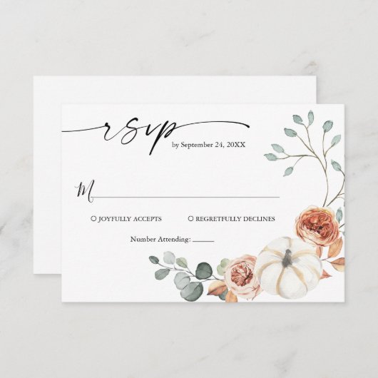 秋秋カボチャフローラウェディングRSVPカード エンクロージャーカード (正面/裏面)