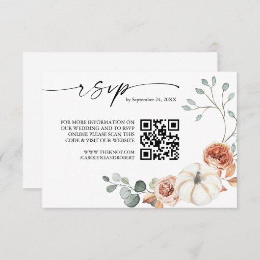 秋秋カボチャフローラQRコードウェディングRSVP エンクロージャーカード (正面/裏面)
