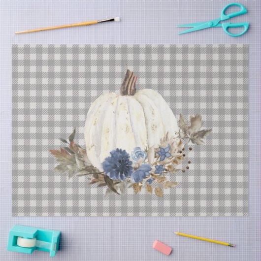 秋秋カボチャ海軍ブルーフローラバッファロープレイド 薄葉紙 (クラフト)