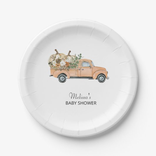 秋秋カボチャ素朴フローラヴィンテージトラック ペーパープレート (正面)