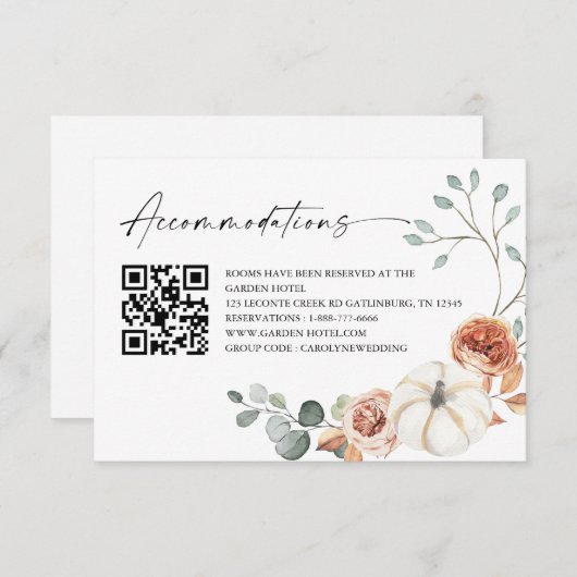 秋秋カボチャ結婚の宿泊施設QRコード エンクロージャーカード (正面/裏面)