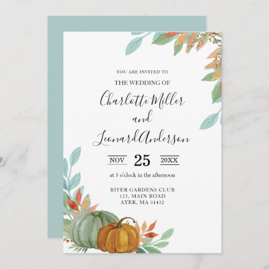 秋秋カボチャ結婚式招待状 招待状 (正面/裏面)