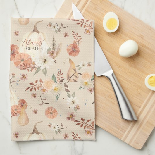 秋秋カボチャ葉ンBOHOフローラ感謝 キッチンタオル (四つ折り)