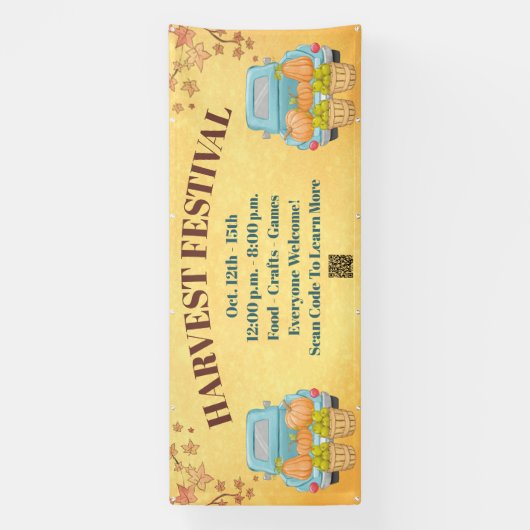 秋秋カボチャQRコードハーベストフェスティバル 横断幕 (縦)