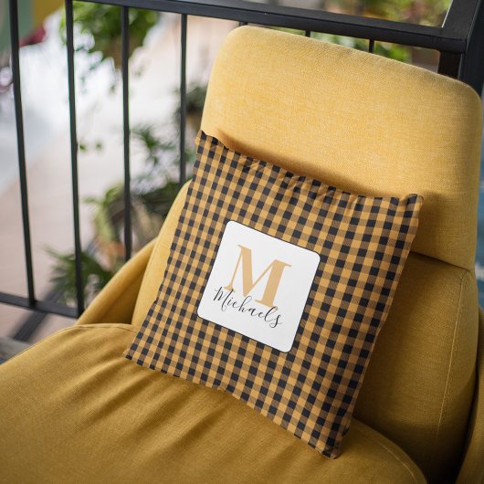 秋秋シンプルオレンジバッファローチェックカスタム クッション