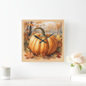 秋秋シーズンカボチャテーマ スクエア壁時計 (ホーム)