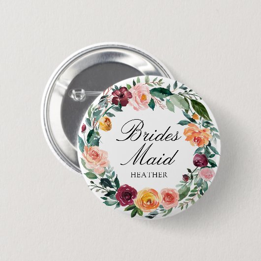 秋秋バラフラワーフローラリースブライドメイド 缶バッジ (正面&裏面)