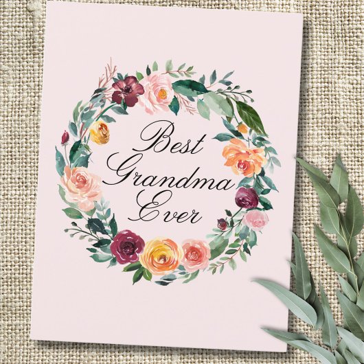 秋秋バラフラワーフローラリース最高の祖母 ポストカード