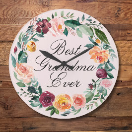 秋秋バラフラワーフローラリース最高の祖母 ラージ壁時計