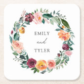 秋秋バラフラワーフローラ結婚リース スクエアペーパーコースター (正面)