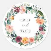 秋秋バラフラワーフローラ結婚リース ラウンドシール (正面)