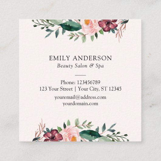 秋秋バラフローラリース名刺 スクエア名刺 (裏面)