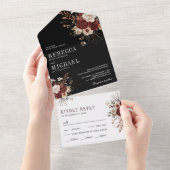 秋秋バ素朴ルガンディフローラブラック結婚ズ オールインワン招待状 (貼ってはがせる)