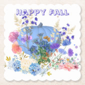 秋秋パンプキンパステルブルーボタニカルフローラ ペーパーコースター (正面)