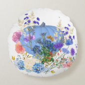 秋秋パンプキンパステルブルーボタニカルフローラ ラウンドクッション (正面)