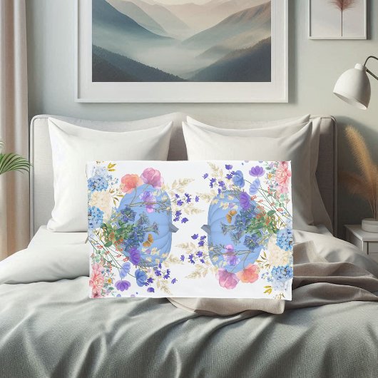 秋秋パンプキンパステルブルーボタニカルフローラ 枕カバー