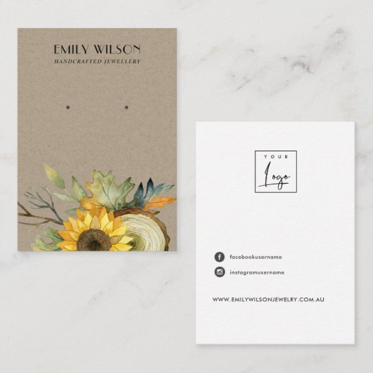 秋秋ヒマワリクラフトスタッドイヤリングディスプレイ 名刺 (正面/裏面)