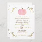 秋秋ピンクスパークルパンプキンスウィート16パーティー 招待状 (正面/裏面)