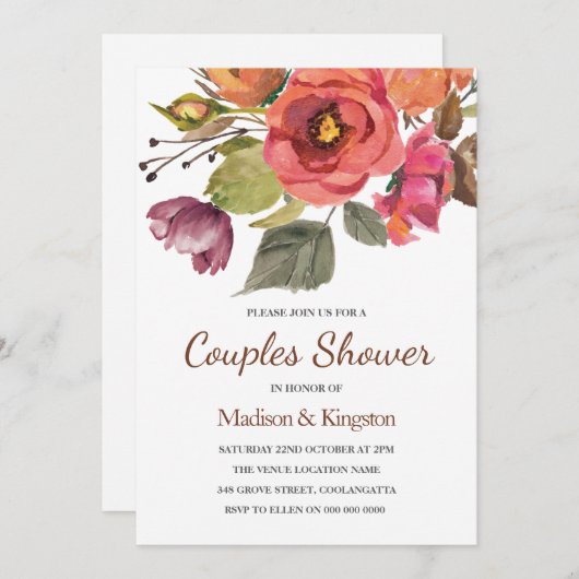 秋秋フラワー結婚ズカップルシャワー招待状 招待状 (正面/裏面)