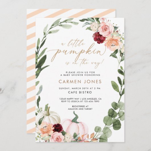 秋秋フローラカボチャベビーシャワー招待状 招待状 (正面/裏面)