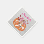 秋秋フローラカボチャ1stバースデーワンシルバー スタンダードカクテルナプキン (角)