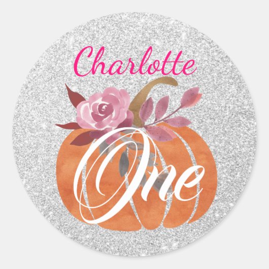 秋秋フローラカボチャ1stバースデーワンシルバー ラウンドシール (正面)