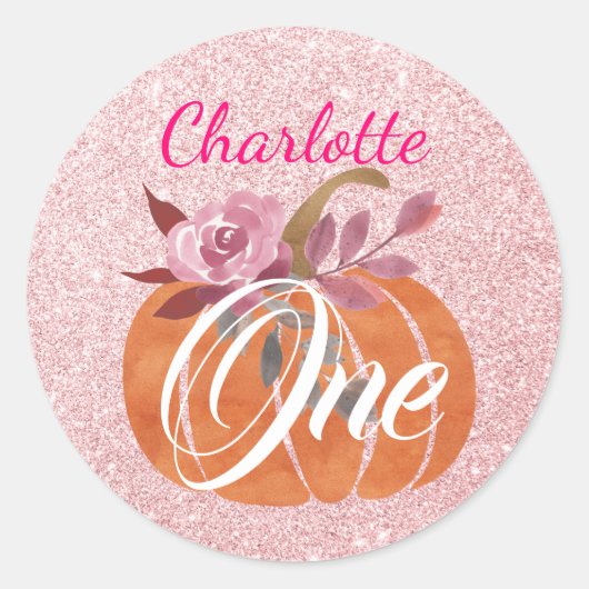 秋秋フローラカボチャ1st誕生日バラ金ゴールド ラウンドシール (正面)