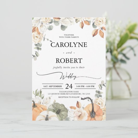 秋秋フローラパンプキン結婚式招待状 招待状 (スタンド正面)