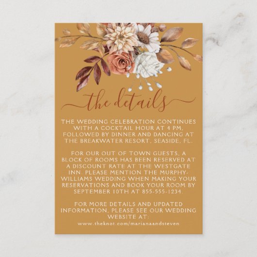 秋秋フローラブーケオン金ゴールド結婚ズ エンクロージャーカード (正面)