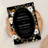 秋秋フローラモノグラムムーディブラック結婚ズ 招待状